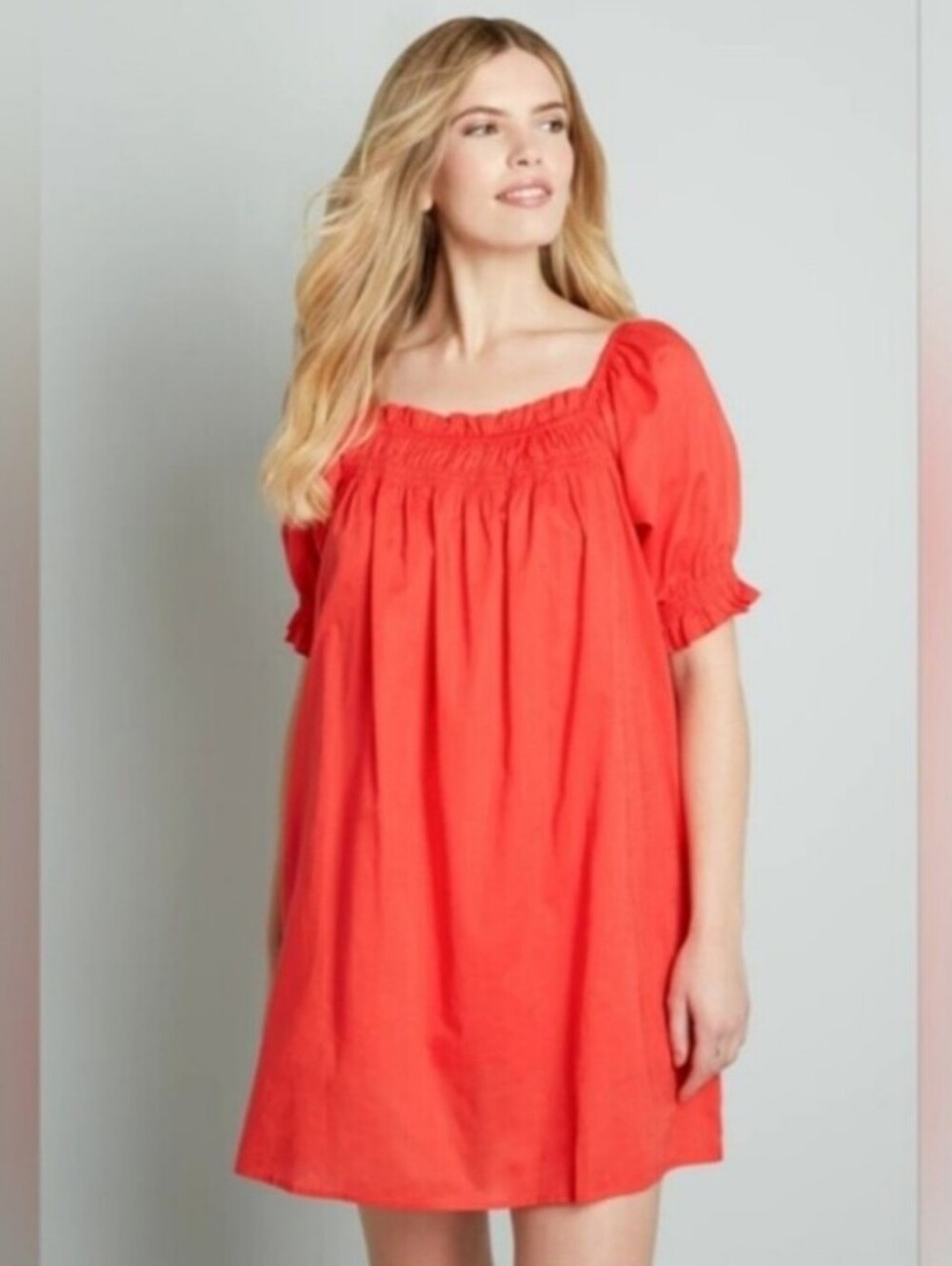 NWT Modcloth Red Orange Lightweight Cotton Baby doll Dress